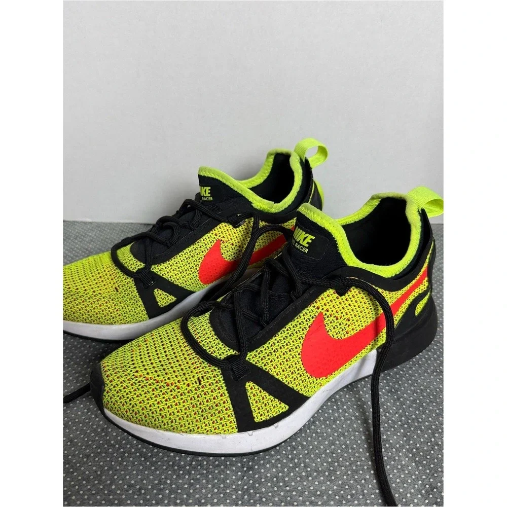 Nike Kids' DualRacer Running Shoes - Neon Yellow with Red Swoosh